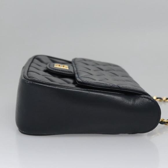 GIVENCHY Chain Shoulder Bag Leather Navy Gold Auth BD271 - Picture 4 of 16